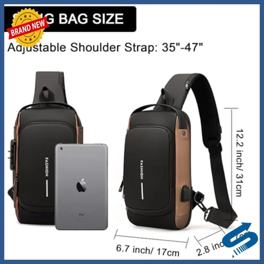Genuine Leather Anti-Theft Crossbody Bag with USB Port Waterproof Travel